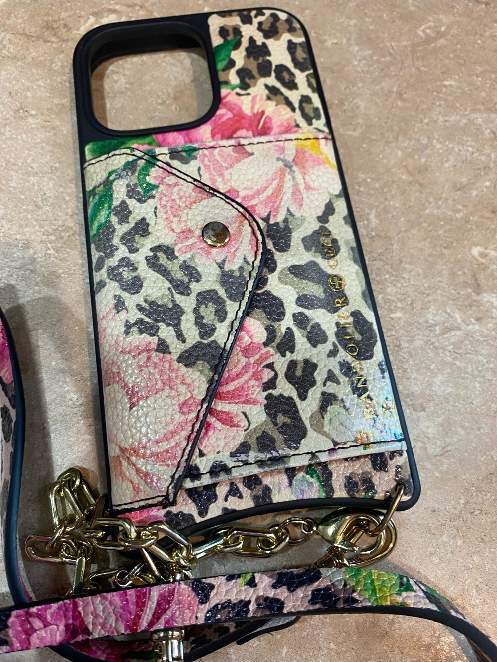 Floral Leopard Crossbody Phone Case - Pink